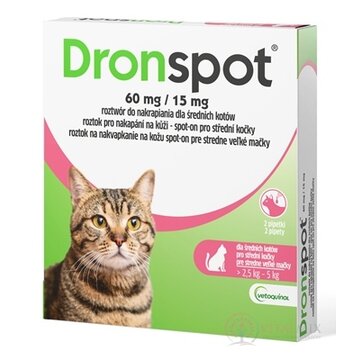 Dronspot 60 mg/15 mg spot-on (2 pipety) pre stredne veľké mačky (>2,5 - 5 kg) 2x0,7 ml obrázok